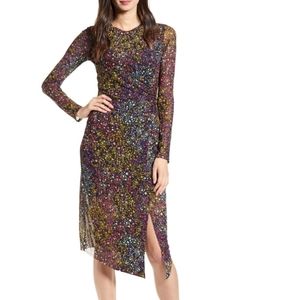 LEITH Mesh stretch floral pencil dress
